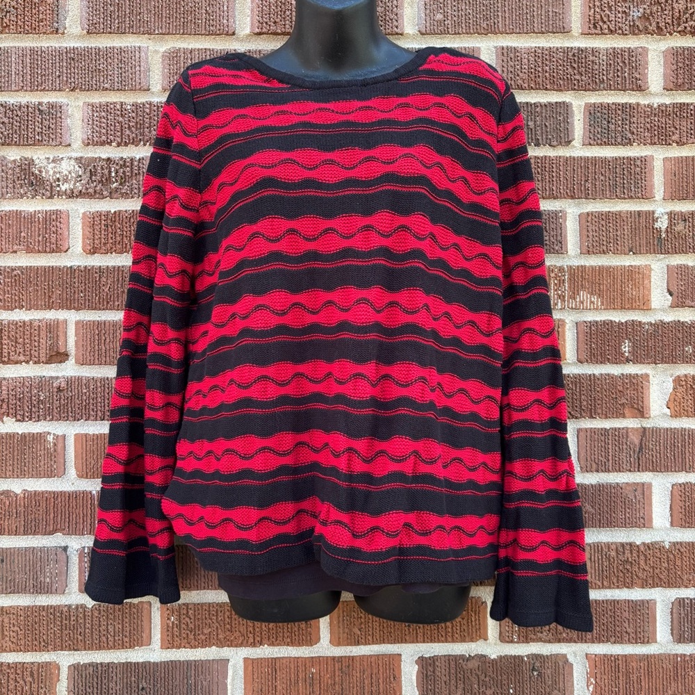 Designers Originals XL Striped textured knit black red Cotton sweater Vintage